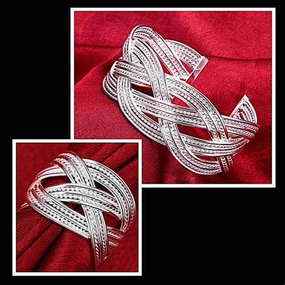 Sterling Silver Braided Cuff Bangle Matching Ring Set - Picture 2 of 6